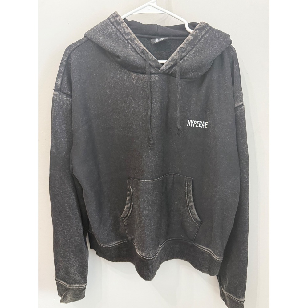 Hypebae Womens Oversized Mineral Stone Wash Fleece Hoodie Black Extra Large XL